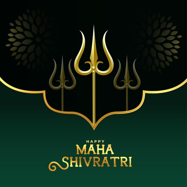 saludo religioso maha shivratri con diseño trishul dorado