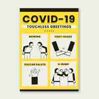 Vector gratuito saludos sin contacto en formato póster para coronavirus