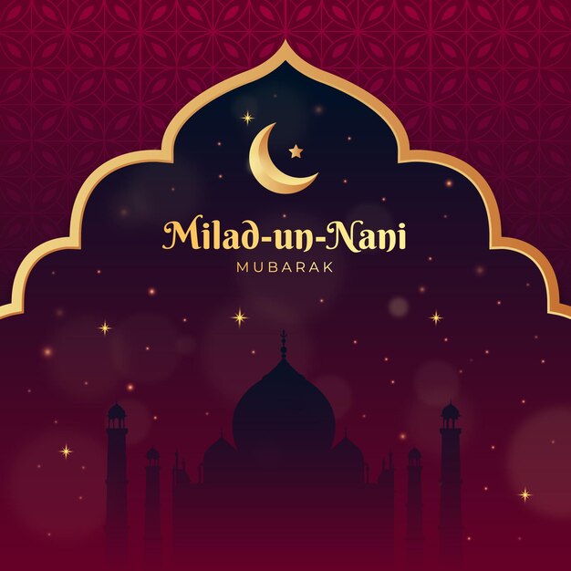 Saludos milad un nabi con efecto bokeh mezquita