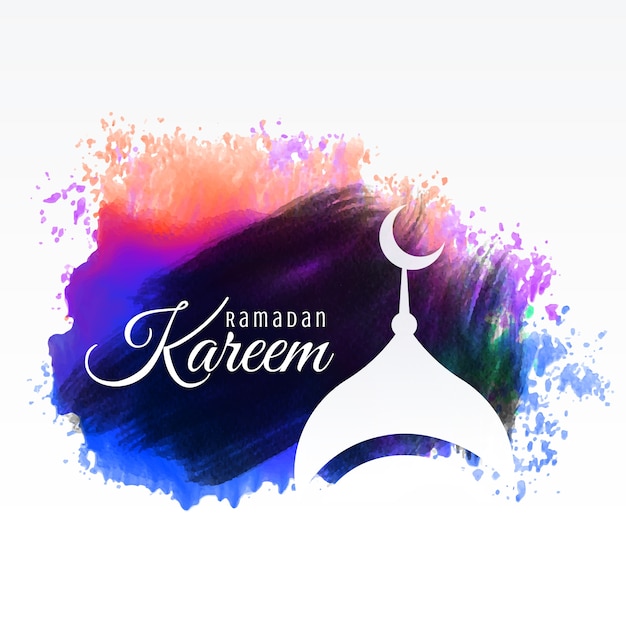 Vector gratuito saludos de ramadan kareem con fondo de acuarela