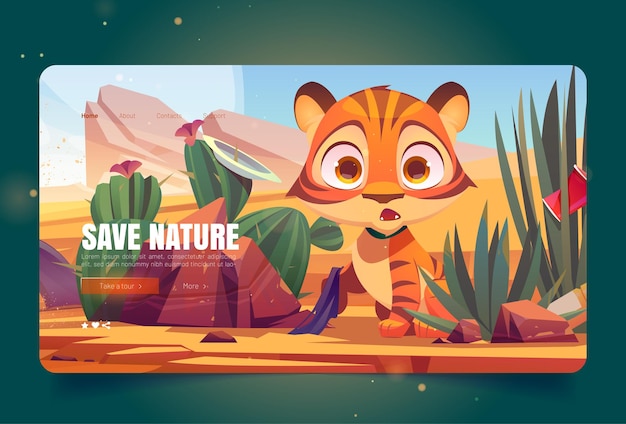 Vector gratuito salvar la bandera de la naturaleza con tigre en desierto contaminado