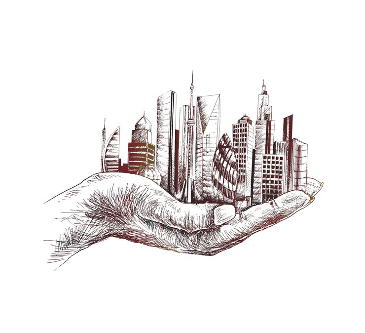 Vector gratuito salvar la naturaleza mano humana sosteniendo la ciudad contra el diseño de la camiseta concepto de ecología y día de la tierra