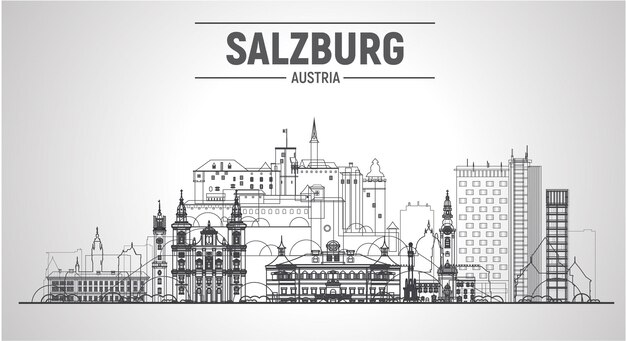 Salzburgo Austria línea ciudad Trazo vector ilustración Viajes de negocios y concepto de turismo con edificios modernos Imagen para banner o sitio web