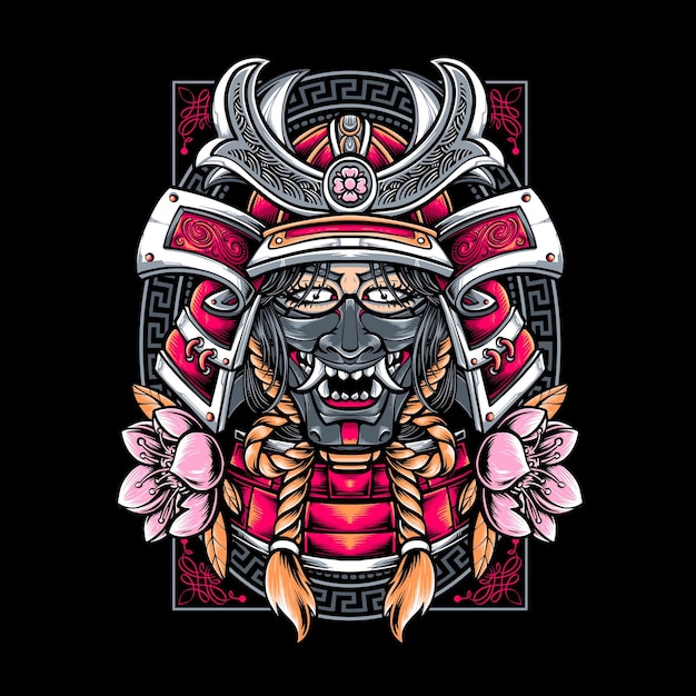 Vector gratuito samurai chica guerrera diseño ilustración