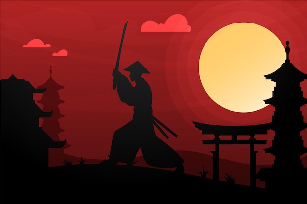 Samurai degradado en el fondo del amanecer
