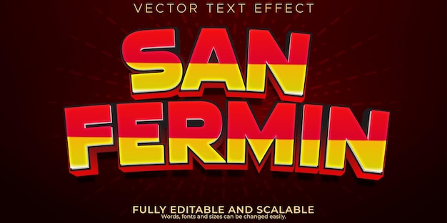 San fermin efecto de texto editable españa estilo de texto rojo y amarillo