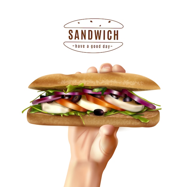 Sándwich saludable en la mano Imagen realista