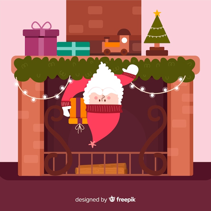 Vector gratuito santa asomándose por chimenea