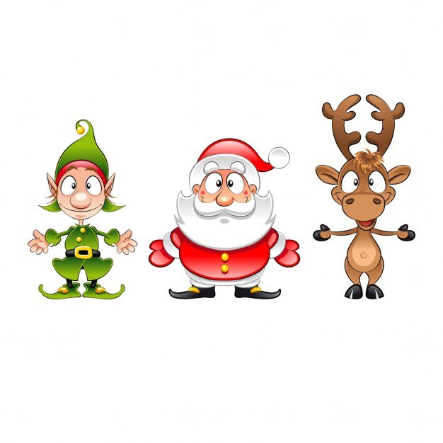 Santa claus con un divertido elfo y reno 