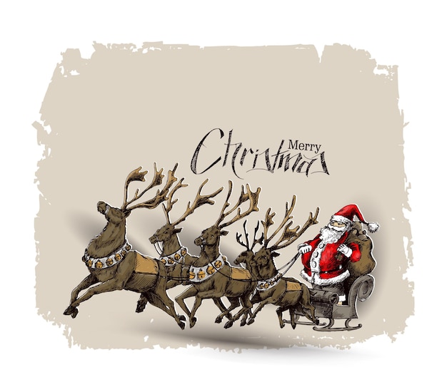 Santa Claus paseos en trineo de renos volando diseño vectorial.