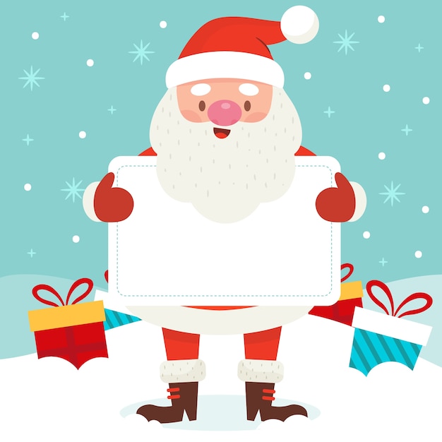 Santa claus sosteniendo pancarta en blanco