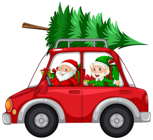 Santa conduciendo coche para entregar regalos de Navidad