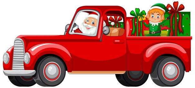 Santa conduciendo coche para entregar regalos de Navidad