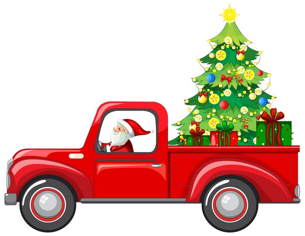 Santa conduciendo coche para entregar regalos de Navidad