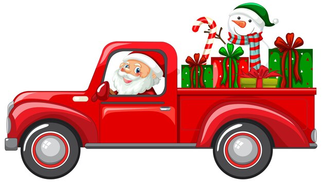 Santa conduciendo coche para entregar regalos de Navidad