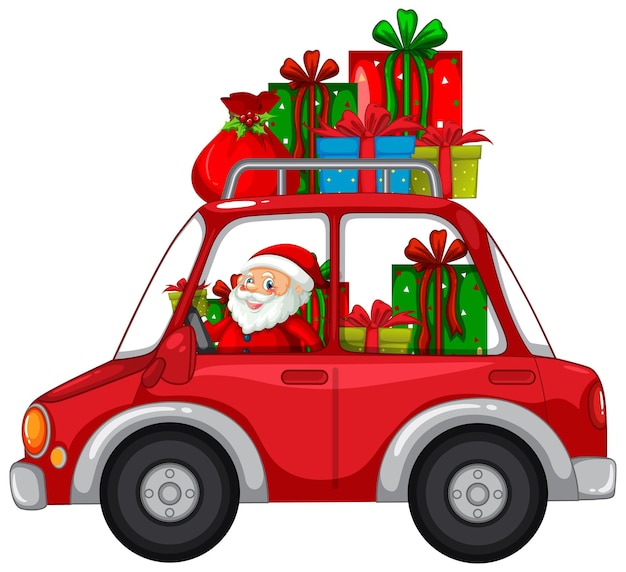 Vector gratuito santa conduciendo coche para entregar regalos de navidad