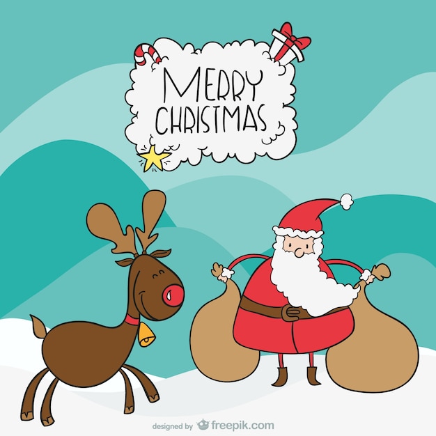 Vector gratuito santa y los dibujos animados alces