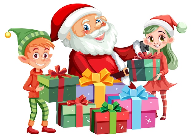 Vector gratuito santa entregando regalos de navidad con alegría