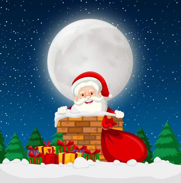 Santa en una escena de chimenea