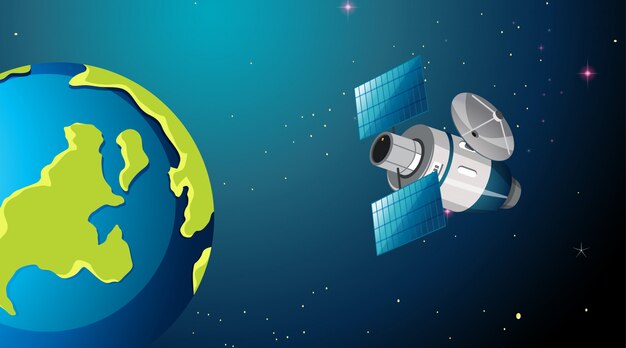 Satélite en escena o fondo espacial