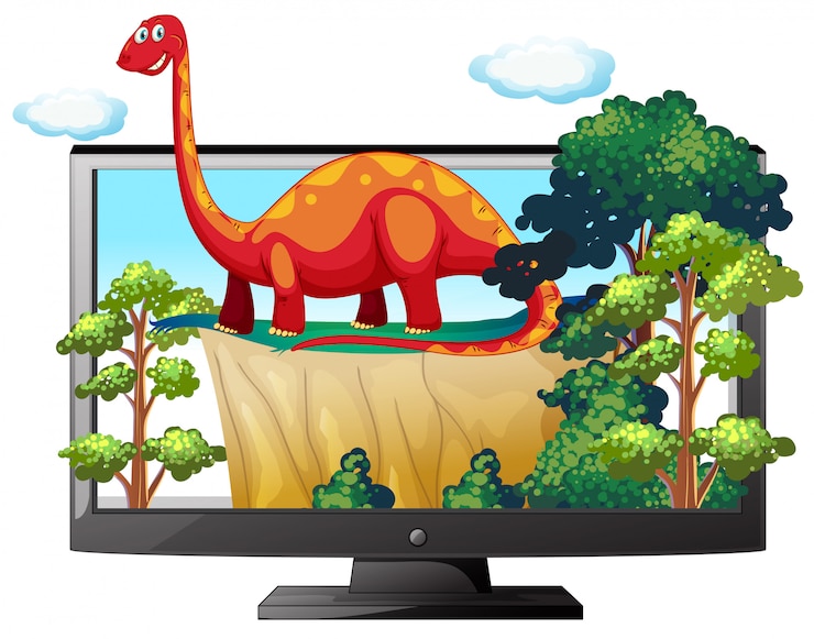 Vector gratuito saurópodo en el monitor de la computadora aislado