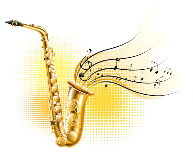 Vector gratuito saxofón clásico con notas musicales
