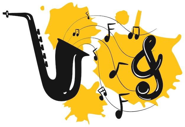 Vector gratuito saxofón con notas musicales en segundo plano.