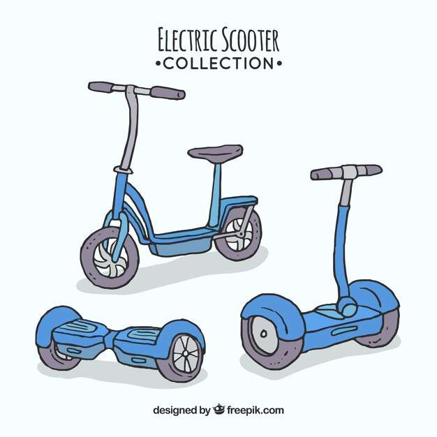 Scooters electrónicos dibujados a mano