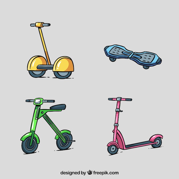 Scooters modernos con estilo de dibujo a mano