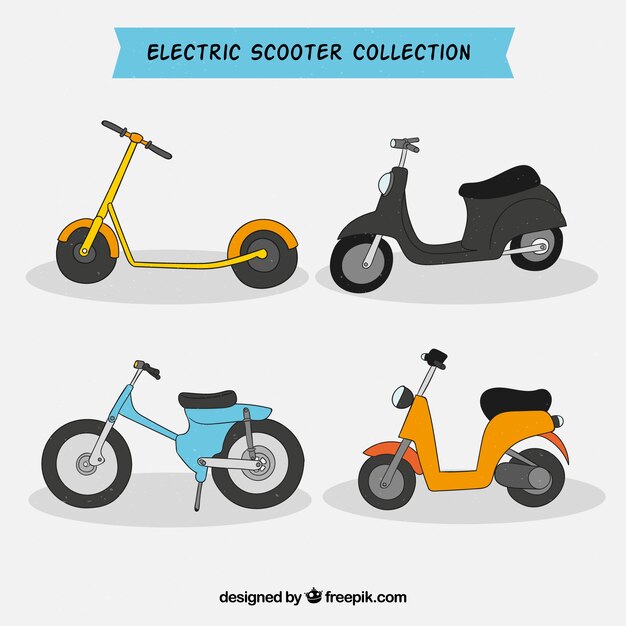 Scooters urbanos con estilo de dibujo a mano