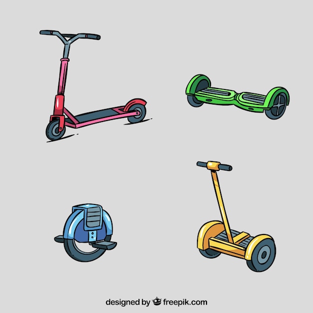 Scooters urbanos con estilo de dibujo a mano