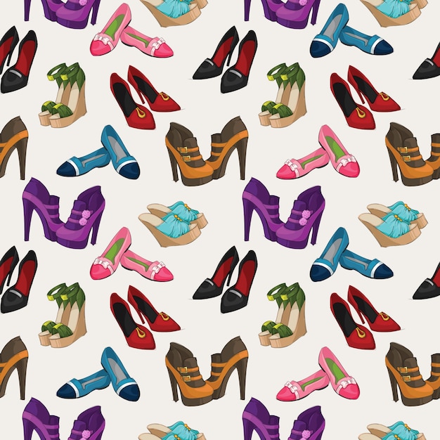 Seamless mujer zapatos de moda patrón de fondo ilustración vectorial