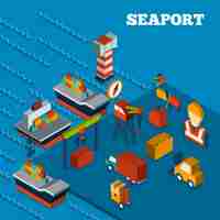 Vector gratuito seaport isometric set