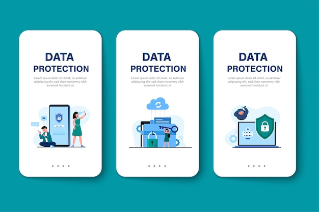 Vector gratuito seguridad de datos global, seguridad de datos personales, ilustración de concepto en línea de seguridad de datos cibernéticos, seguridad de internet o privacidad y protección de la información.