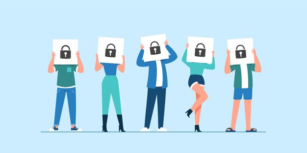 Seguridad de datos globales o datos personales, concepto de seguridad de datos cibernéticos en línea, seguridad de internet o idea de privacidad y protección de la información, ilustración isométrica plana aislada