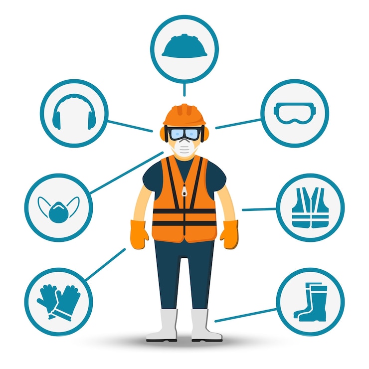 Vector gratuito seguridad y salud de los trabajadores. ilustración de accesorios para protección.