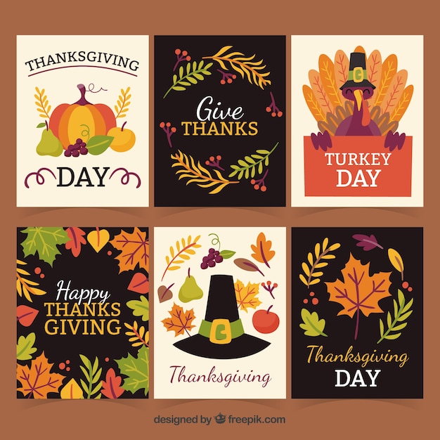 Vector gratuito seis creativas tarjetas de thanksgiving