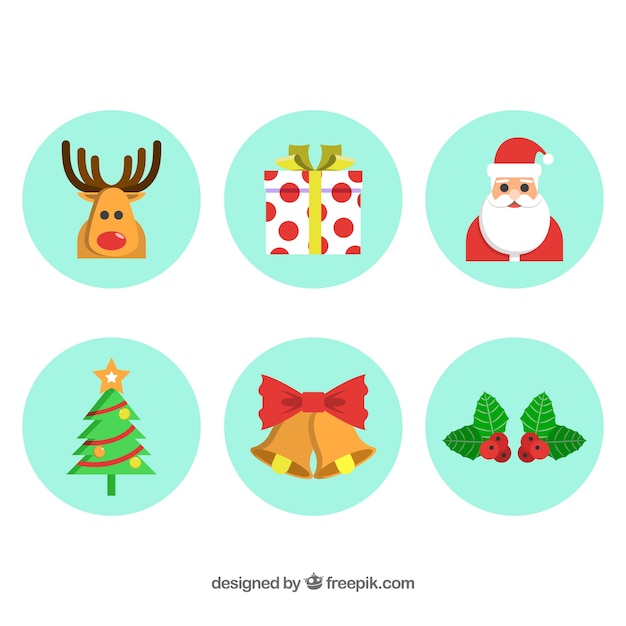 Seis elementos de navidad en círculos