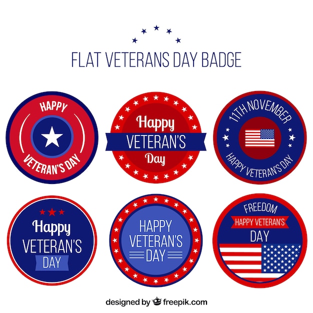 Seis etiquetas flat para el día de los veteranos