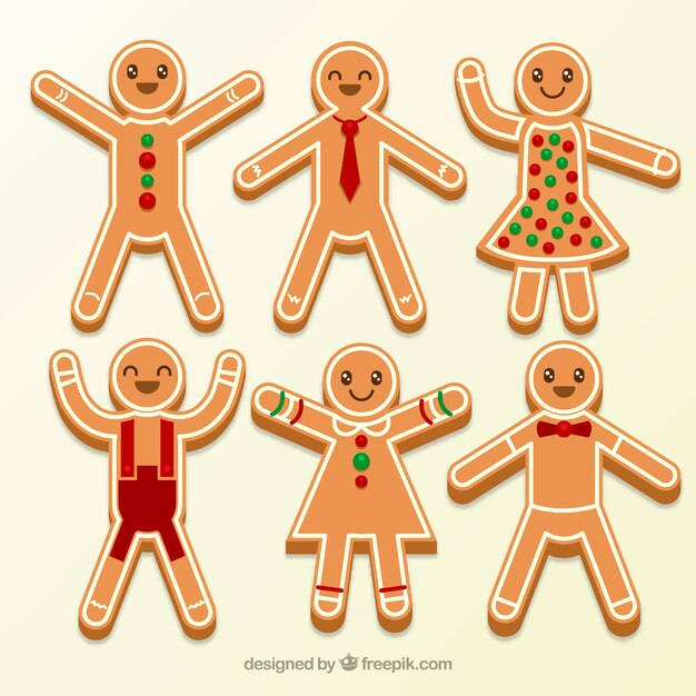 Seis galletas de hombre de jengibre vestidas