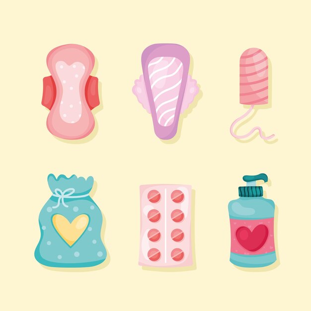 Seis iconos del ciclo de la menstruación