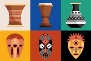 Vector gratuito seis iconos de la cultura africana