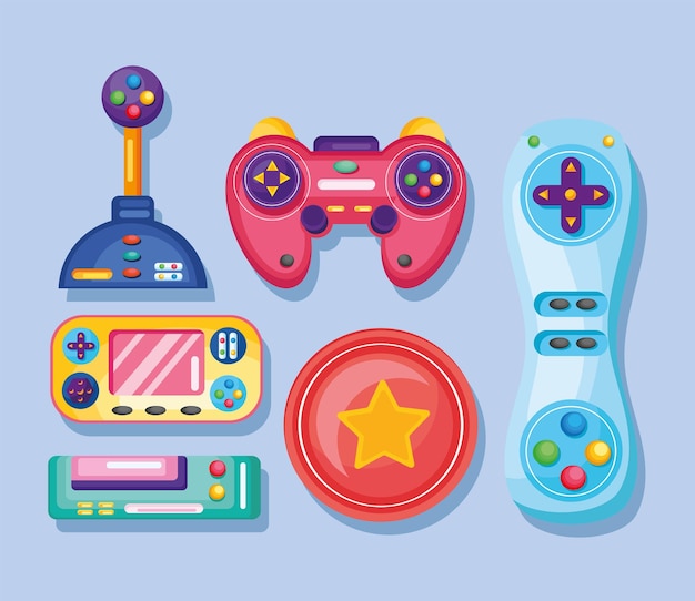 Vector gratuito seis iconos de juego de video