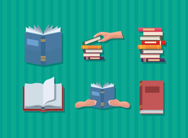 Seis iconos de libros de texto