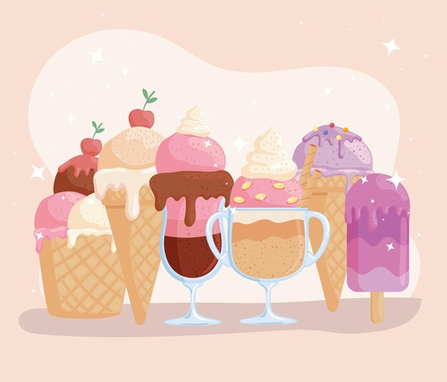 Vector gratuito seis iconos de productos de helados