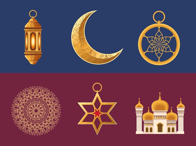 Seis iconos de ramadán kareem