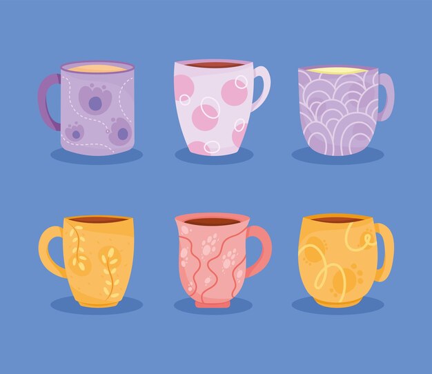 Seis iconos de tazas de cerámica