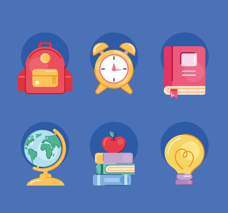 Vector gratuito seis iconos de útiles escolares
