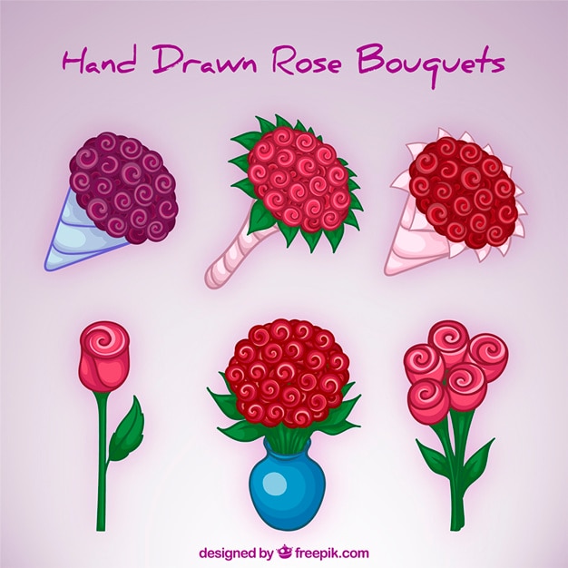 Vector gratuito seis lindos ramos florales