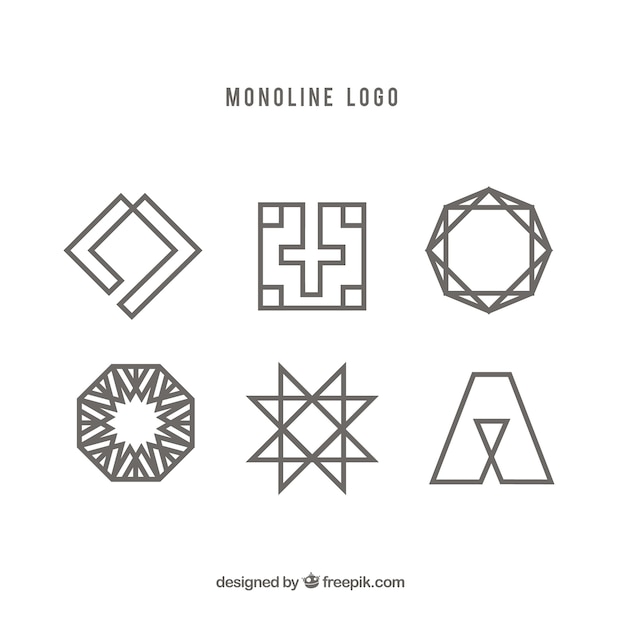 Seis logotipos geométricos monoline